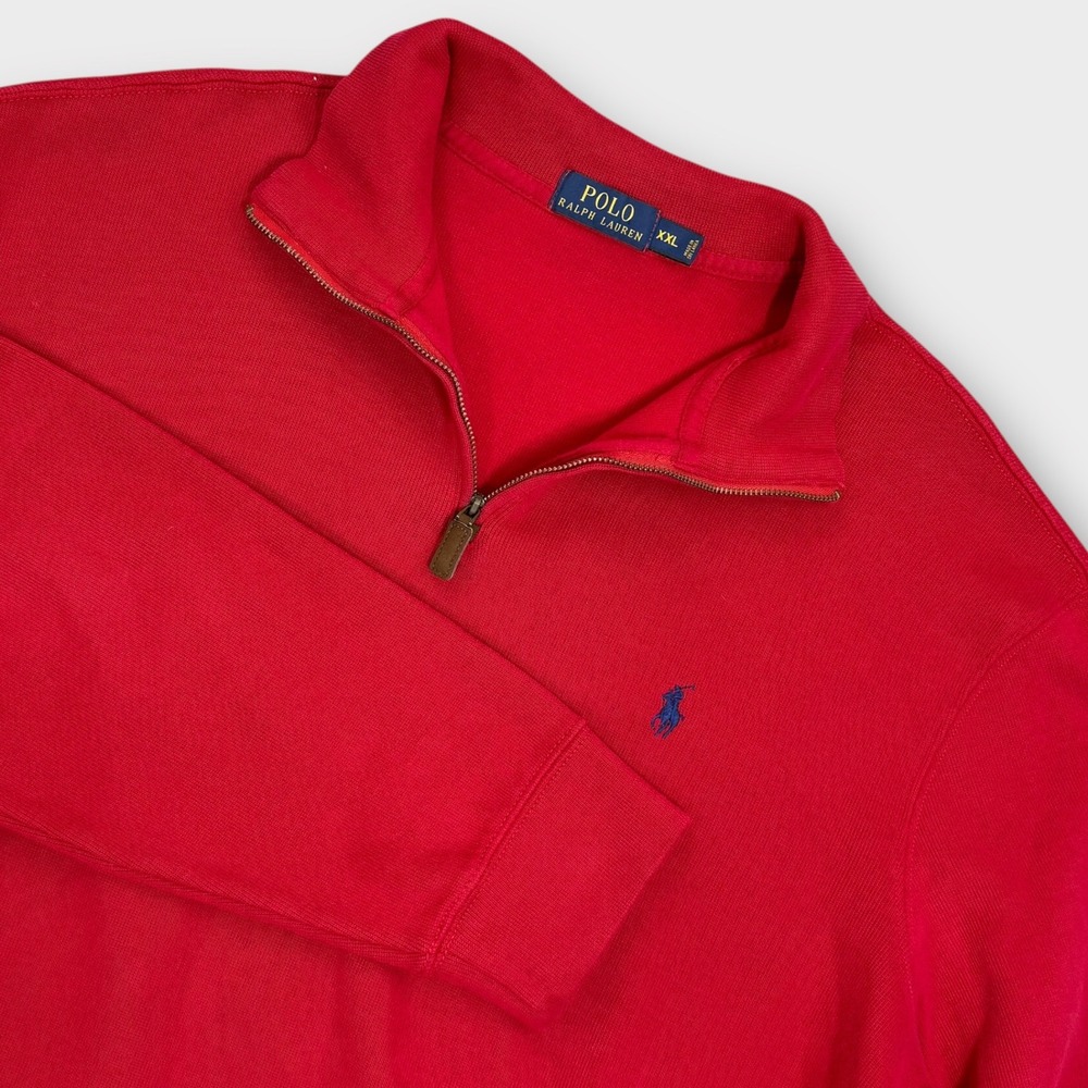 Polo Ralph Lauren Mens XXL Pullover 1/4 Zip Long Sleeve Red Sweatshirt Preppy‎